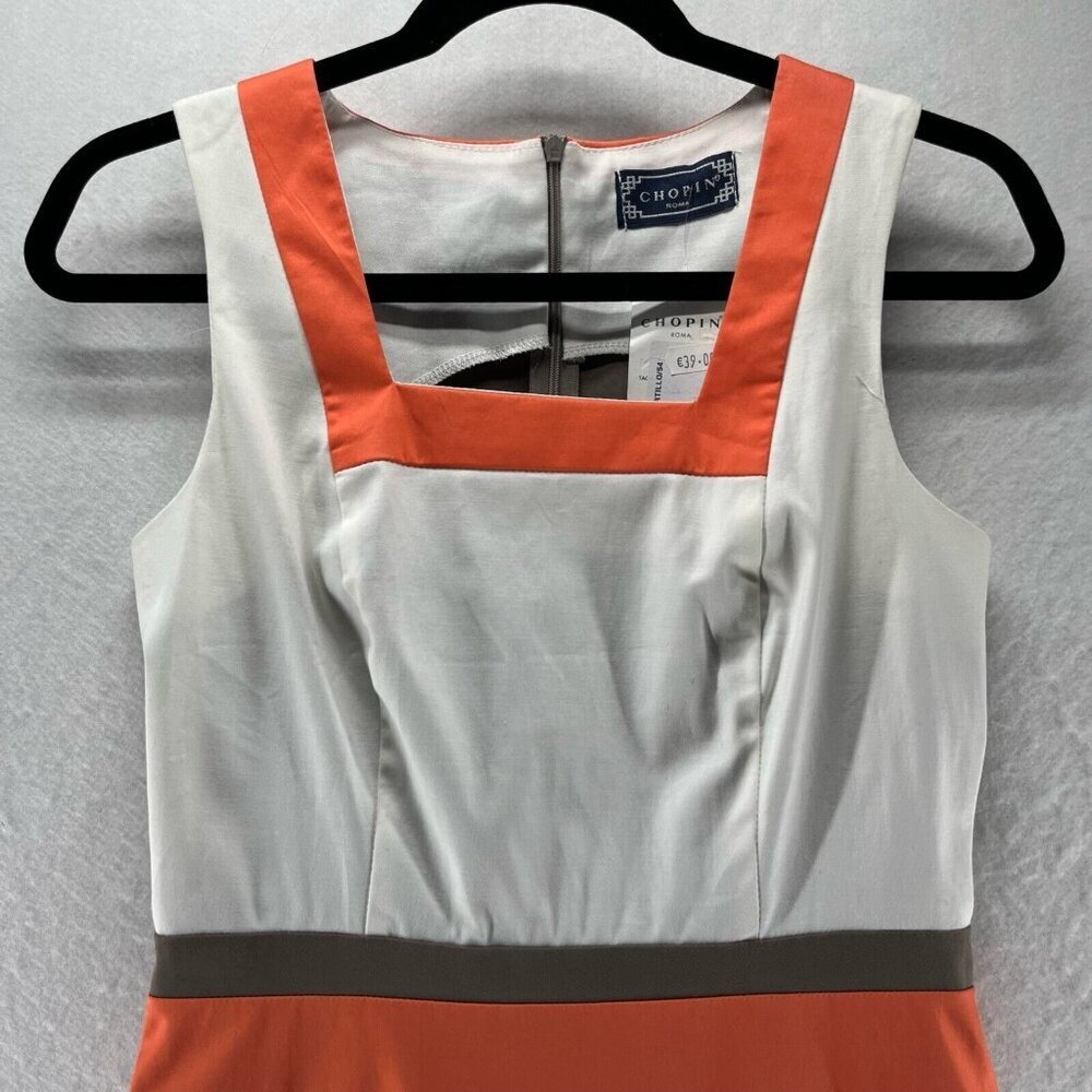 Chopin Dress Size 42 US 6 Sheath Striped Sleeveless Stretch Cotton White Orange - Picture 3 of 11